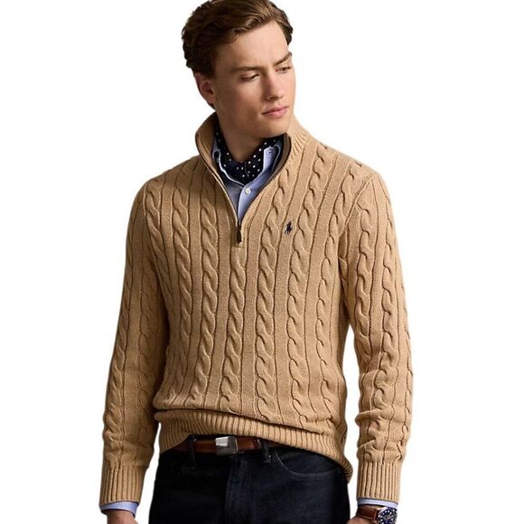 Polo Ralph Lauren Men's 1/4 Zip Cable Knit Pullover Sweater Brown Size 4XB NWT - Picture 1 of 6